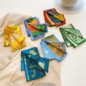 Set of 6 Abstract Oil Painting Art Print Twilly Scarves Silk Twillies